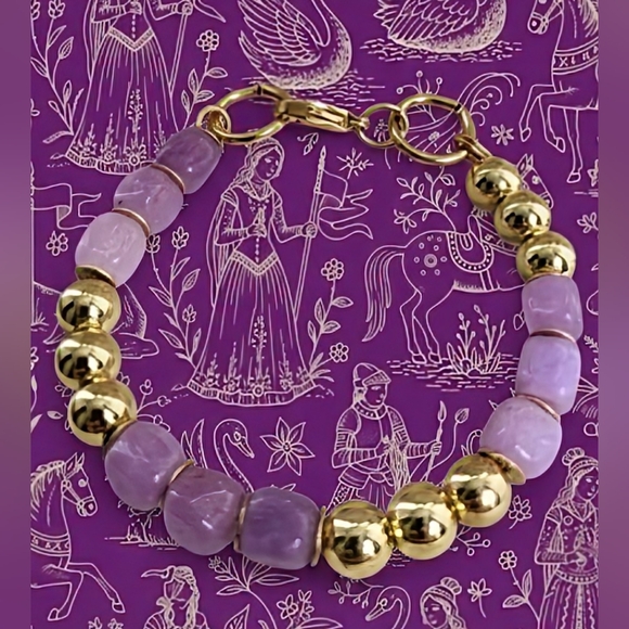 Natural Purple Morganite And Gold Ball Bead Bracelet - Picture 1 of 6